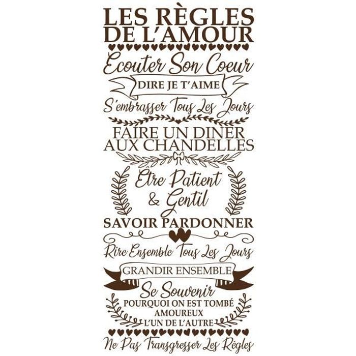 Sticker Citation Texte Les Regles De L Amour Vintage 100x43 Cm Marron Tex056 Cdiscount Maison