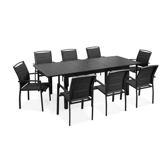Ensemble table de jardin extensible et 8 fauteuils en aluminium noir Butterfly - Oviala