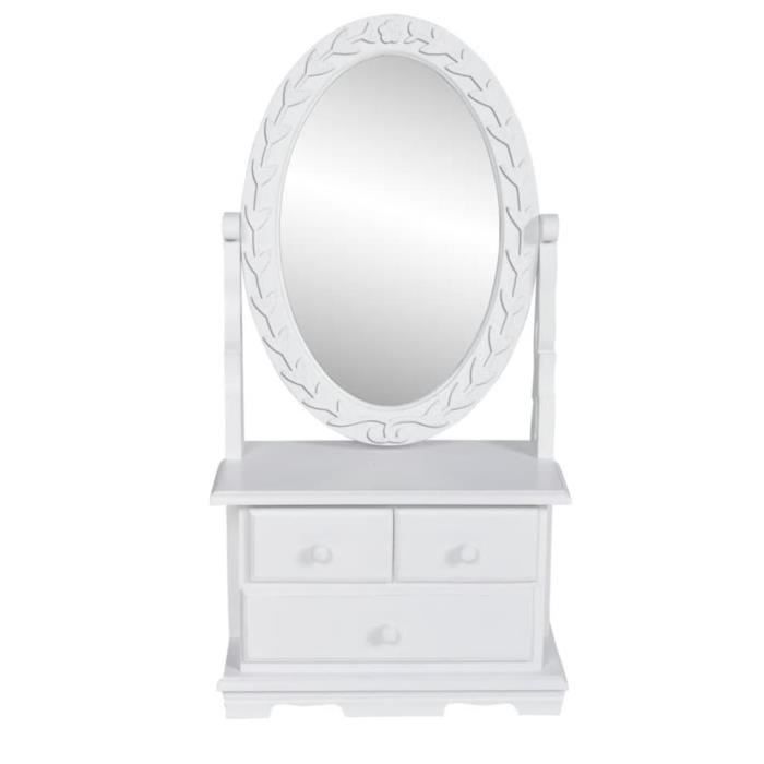 20543|home* - joli blanc coiffeuse avec miroir pivotant ovale mdf ,polyvalente & haut qualité ,26 x 13 x 50 cm