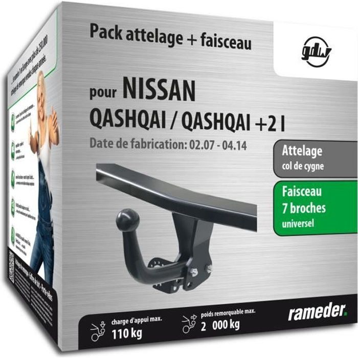 Attelage - Nissan QASHQAI / QASHQAI +2 I - 01/10-04/14 - col de cygne - GDW - Faisceau universel 7 broches