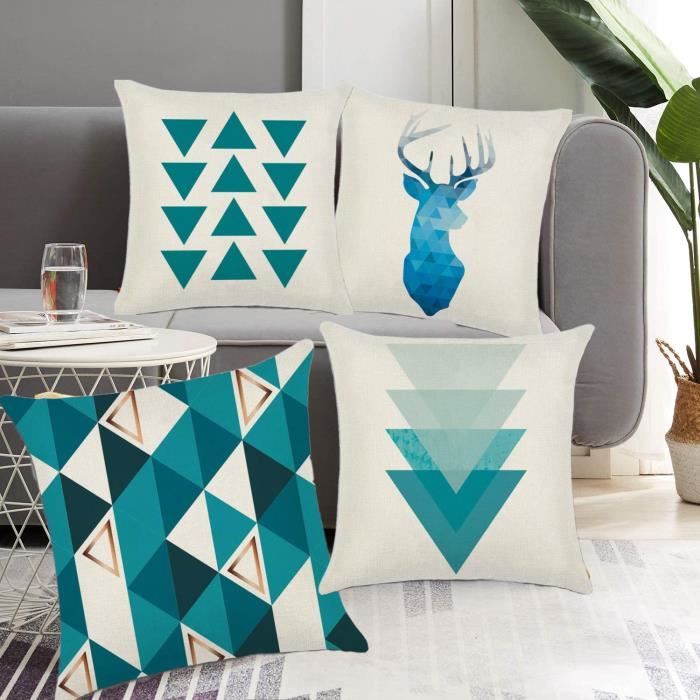 Housses de Coussin - Coton Lin - 45x45cm - Géométrique - Décoration Maison Canapé Lit