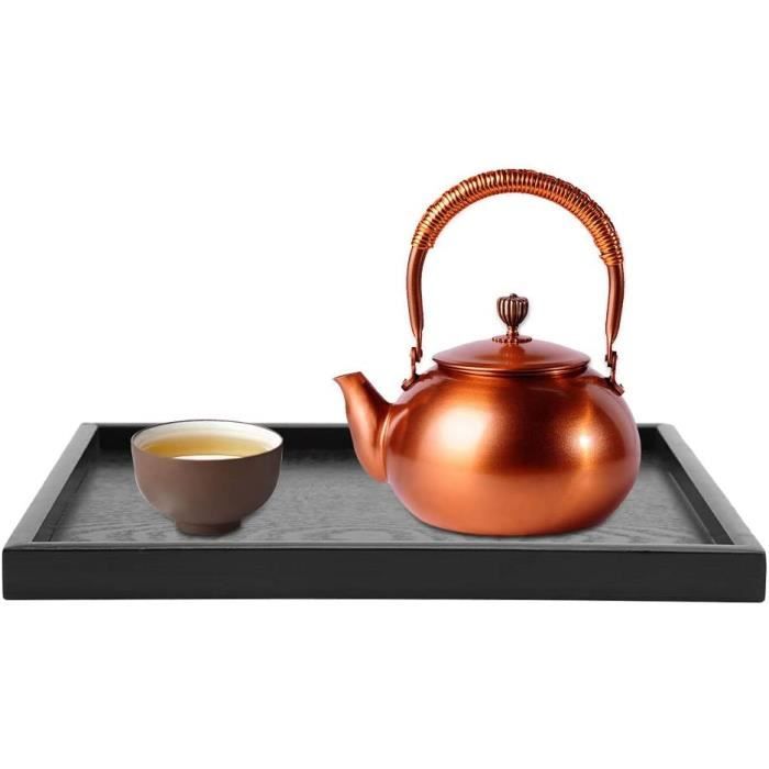 Plateau De Service Rectangulaire En Bois 32x20x2 Cm - Noir - Rebord Haut - Poignée Intégrée - Pour Petit-déjeuner, Apéritif, Traiteur