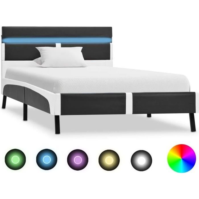 Lit 1 PLACE avec LED Adulte Simplicity MODE - Gris Similicuir 90 x 200 cm - TOP VENTES