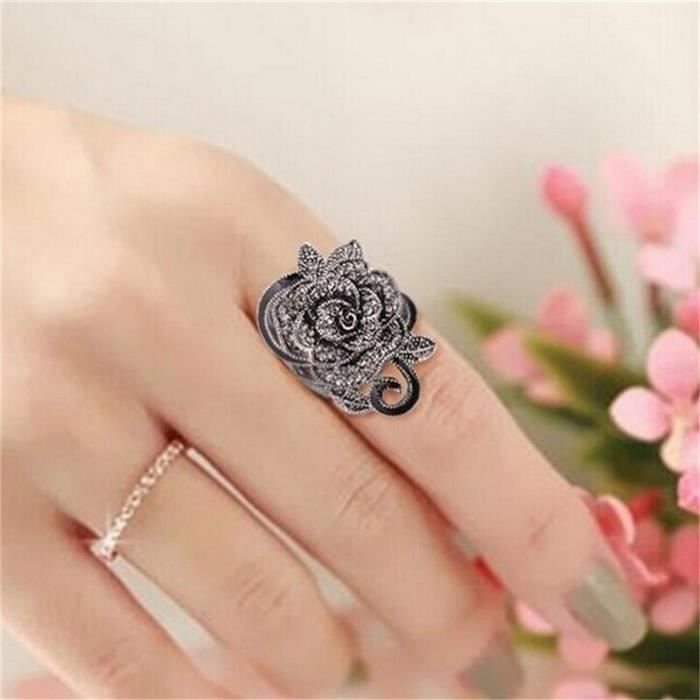 Bague Vintage Style gothique pour femme jolie bague avec strass motif fleur Rose noire cadeau PRESENTOIR A BIJOUX OSU14292 Cdiscount Bijouterie