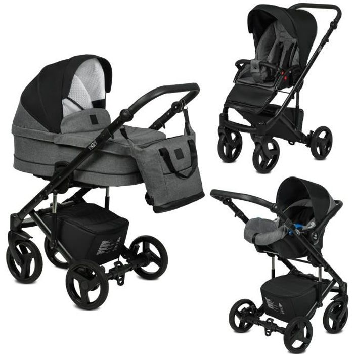 Poussette Trio 3 en 1 Neri Lin gris clair Noir Landau