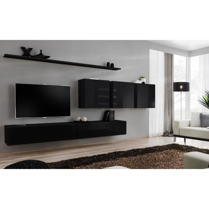 ensemble meuble tv mural  - switch vii - 340 cm x 150 cm  x 40 cm - noir