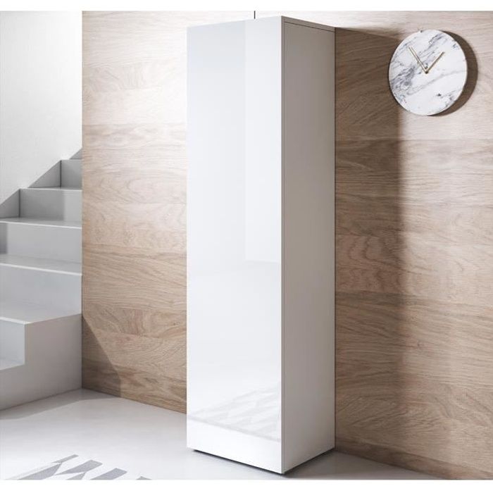 Design Ameublement - Armoire Murale LUKE V4 Sur pieds plastique - 1 porte - Blanc Brillant - 40x167x29cm