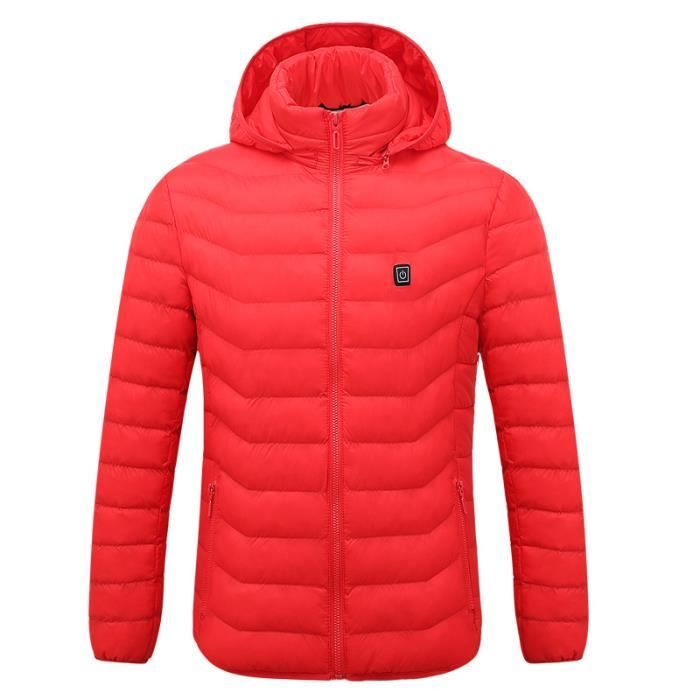 Couleur rouge taille L Veste chauffante a capuche pour femmes et hommes gilet d exterieur veste d hiver t Cdiscount