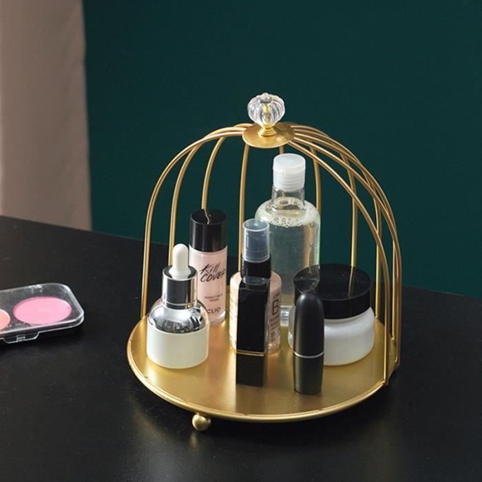 Étagère Cosmétique Cage à Oiseaux - Organisateur Maquillage Fer Forgé Doré