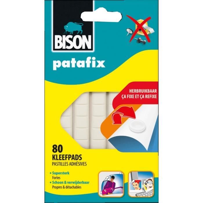 BISON - Pàte à fix patafix 80 pastilles adhésives détachables et  réutilisables, blanches