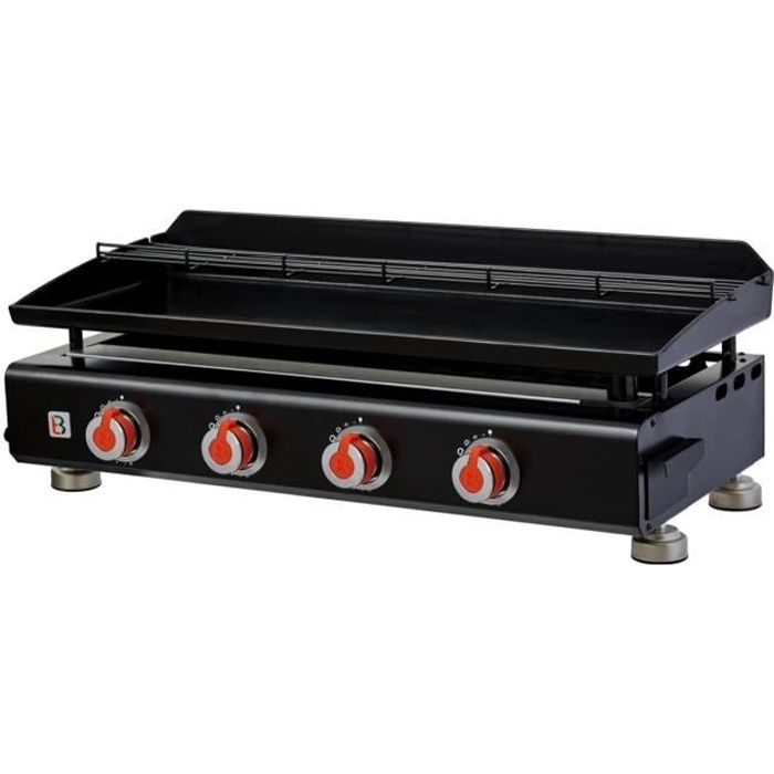 Plancha gaz BRASERO Silvia II - 4 feux - Surface cuisson 84 x 34 cm - Plaque acier émaillée - Grille de réchauffement - 10 kW