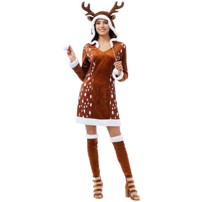 Déguisement - CHAKS - Lady Deer - Adulte femme S (34/36) - Robe à capuche avec cornes - Guêtres