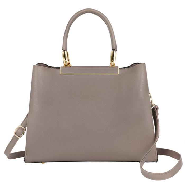 CRAZYCHIC - Sac à Main Femme - Cabas Fourre-Tout Epaule Bandoulière Cuir PU - Compartiments Poches - Ville Elegant Mode - Taupe CRAZYCHIC - Sac à Main Femme - Cabas Fourre-Tout Epaule Bandoulière Cuir PU - Compartiments Poches - Ville Elegant Mode - Taupe