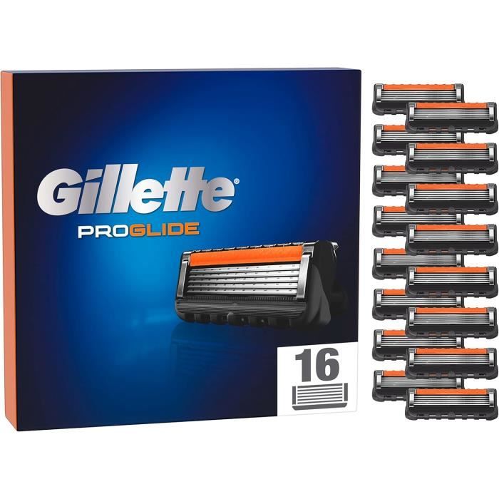 Lot De 16 Recharges De Lames Gillette ProGlide/Fusion 5 - Lames En Acier Inoxydable, Fabriqué En Allemagne