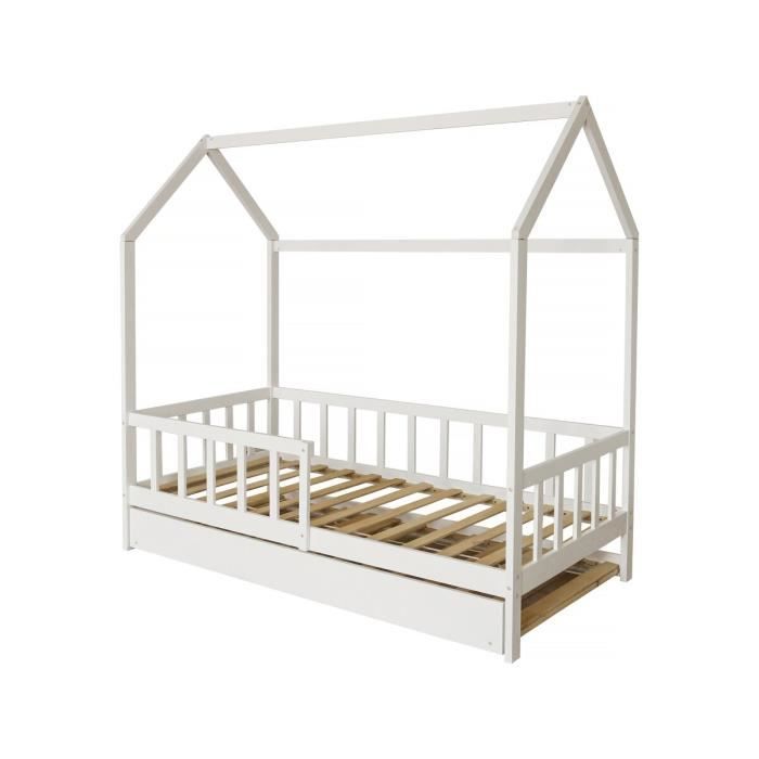 lit cabane enfant avec tiroir "paloma" -  90 x 190 cm - blanc