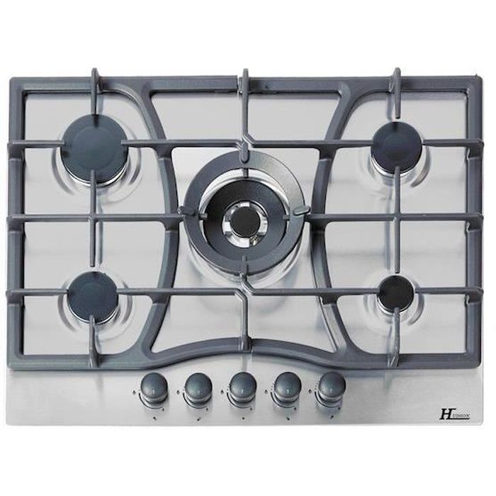 Plaque de cuisson gaz HUDSON 5 feux 70cm HTGBF 5I Inox