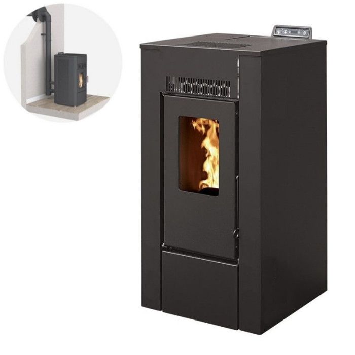 Pack Poêle à granules LINA 8KW Etanche + Kit Conduit Ventouse - Noir