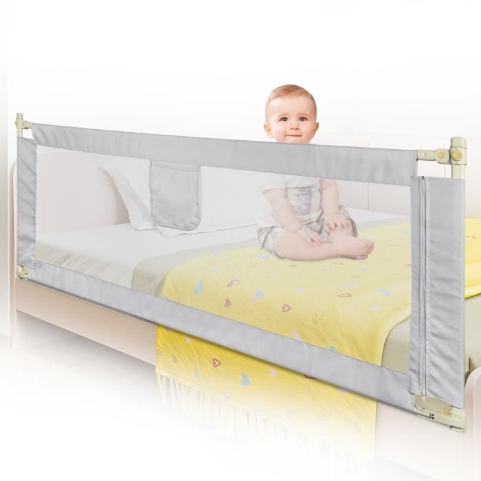 Barrière de Lit Portable Bébé - KEDIA - Très grand Rails de lit - Gris clair - 150 cm