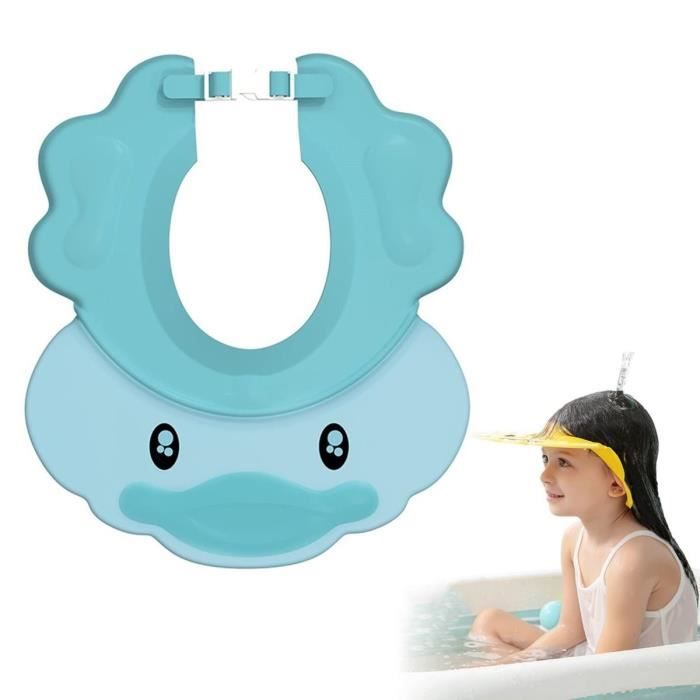 QUETO Bonnet de douche pour bébé, joli bonnet de douche, chapeau à visière  réglable, protège les yeux et les oreilles des enfants (Bleu)