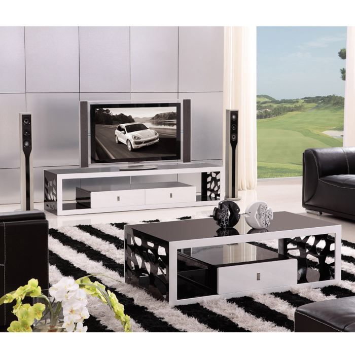 Table-basse NEW YORK en verre trempé NOIR-BLANC - LA MAISON DU CANAPÉ - Rectangulaire - Verre - Laqué - Urbain Table-basse NEW YORK en verre trempé NOIR-BLANC - LA MAISON DU CANAPÉ - Rectangulaire - Verre - Laqué - Urbain