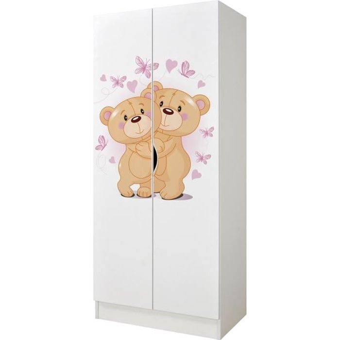 armoire blanche deux portes roma motif les oursons d'amour