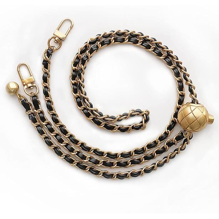 Sangle Sac à Main Métal Et Cuir PU Sangle Chaîne En Cuir Et Métal 120 Cm - Bandoulière Pour Sac à Main, Sac Fourre-Tout - Réglable, Décorative