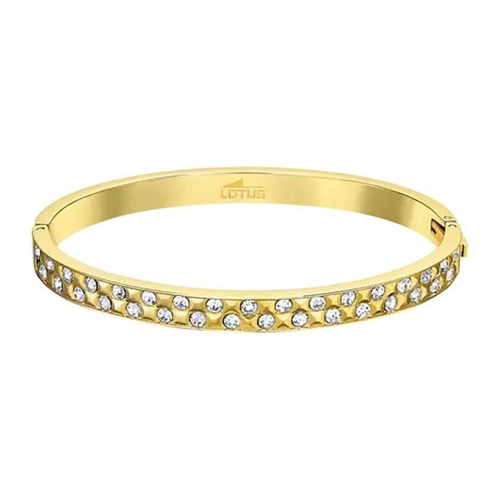 Bracelet Jonc En Acier Inoxydable Doré Or Jaune Avec Zirconium - Pour Femme - Neuf Sans Boîte