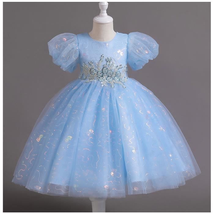Robe Tutu de Princesse en Dentelle pour Fille Bleu Bleu