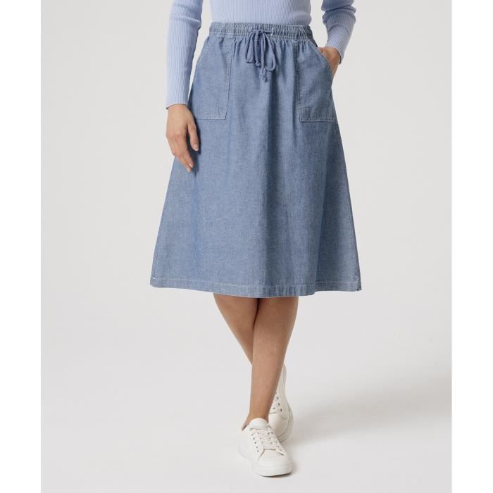 Damart Women's Jupe Fluide Pur Coton Skirt, Blue (Bleu Chambray 08015), 8  (Size: 36) : : Fashion