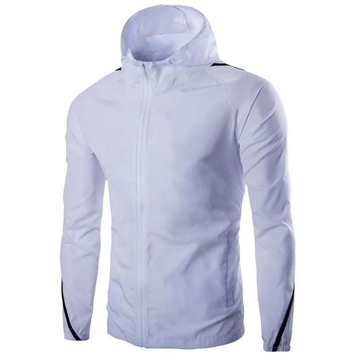 Veste Protection Solaire UV Homme Légère Respirante - Chemise Manches Longues Sweat Capuche Anti-UV