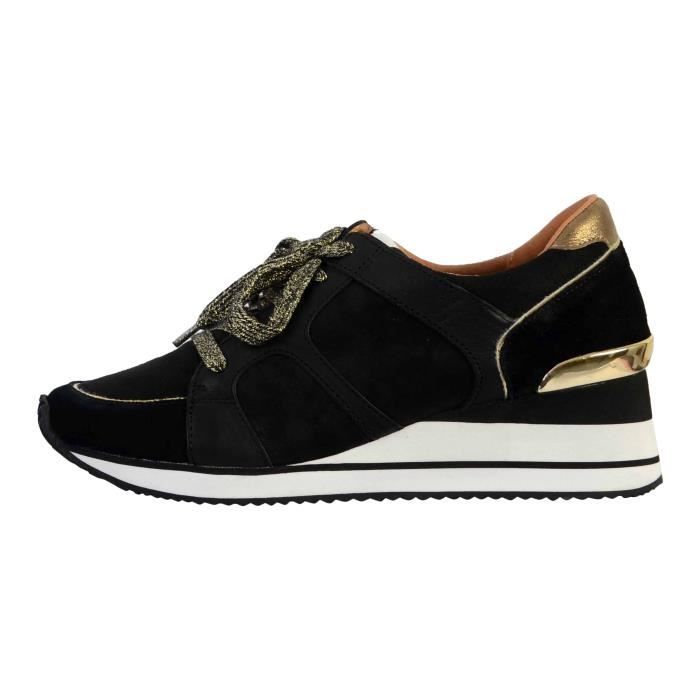 Basket Compensee Cuir Emilie Karston Slim Noir Cdiscount Chaussures
