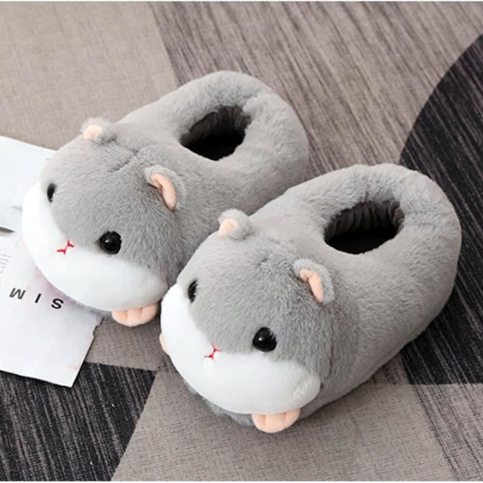 Chaussons Peluche Animaux Dessin Animé - Gris - Adulte - Taille 36