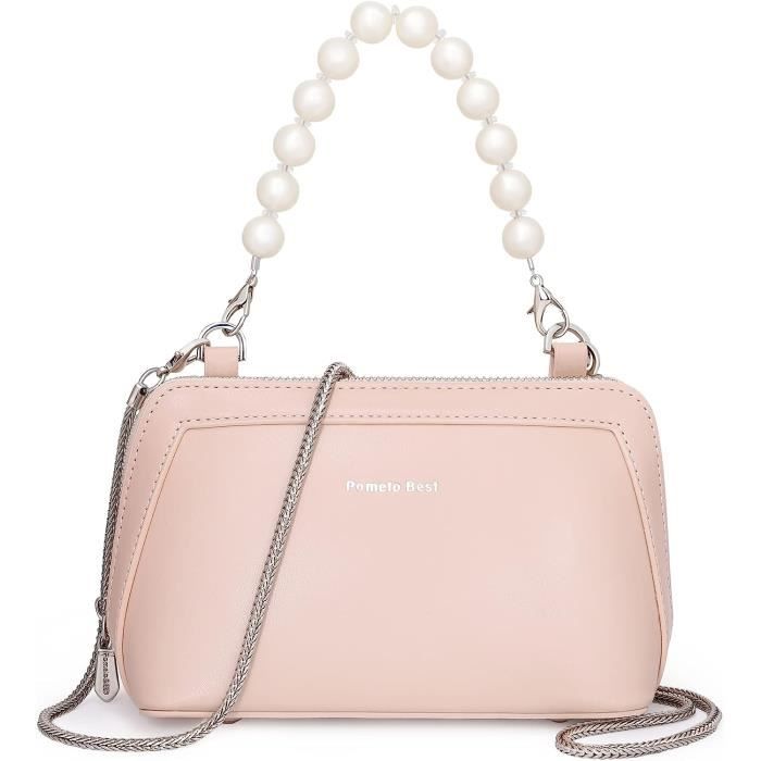 Pomelo Best Sac à Main de Fête Sac de Pochette avec Chaîne de Perles Mini Pochette à Bandoulière Exquis pour Femme - Rose Clair