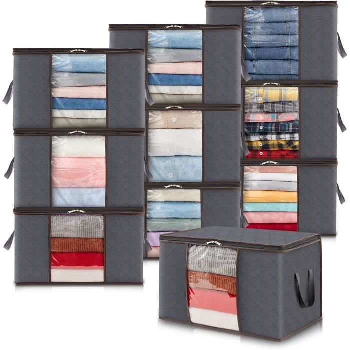 GTDOOCE Lot De 3 Housses De Rangement Sous Lit - Boîtes Vetements Couettes 60x45x15 Cm, Fenêtre Transparente, Poignées Renforcées (Gris)