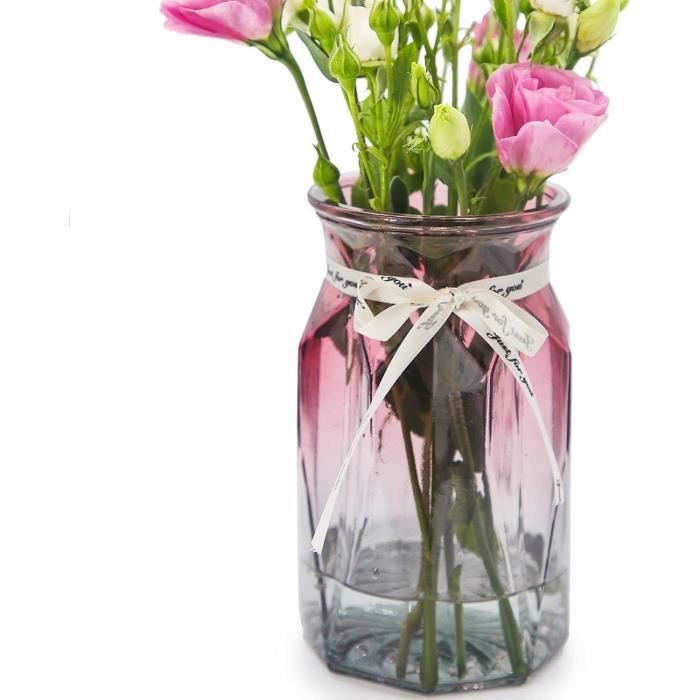 DUTTY Vase En Verre Dégradé Multicolore Avec Surface Géométrique En Cristal Coloré Pour La Maison, Le Bureau, Un Mariage Ou Un Fleuriste (violet