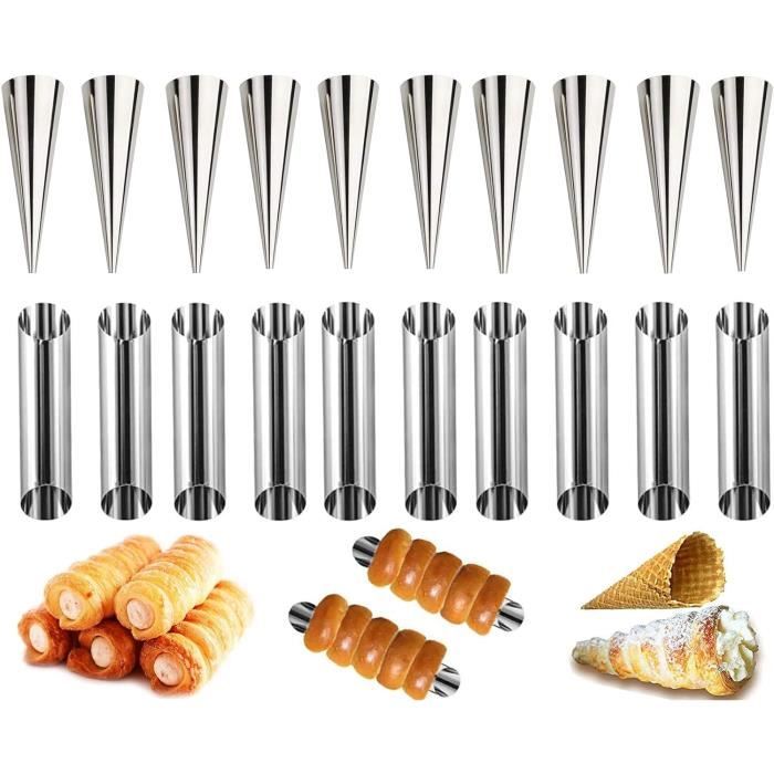 WANGCL 20 Stuks Mallen Rvs Cannoli Vorm Buizen Crème Roll Mold Schroef Croissant Mold Cone Tubular Vormige Mold