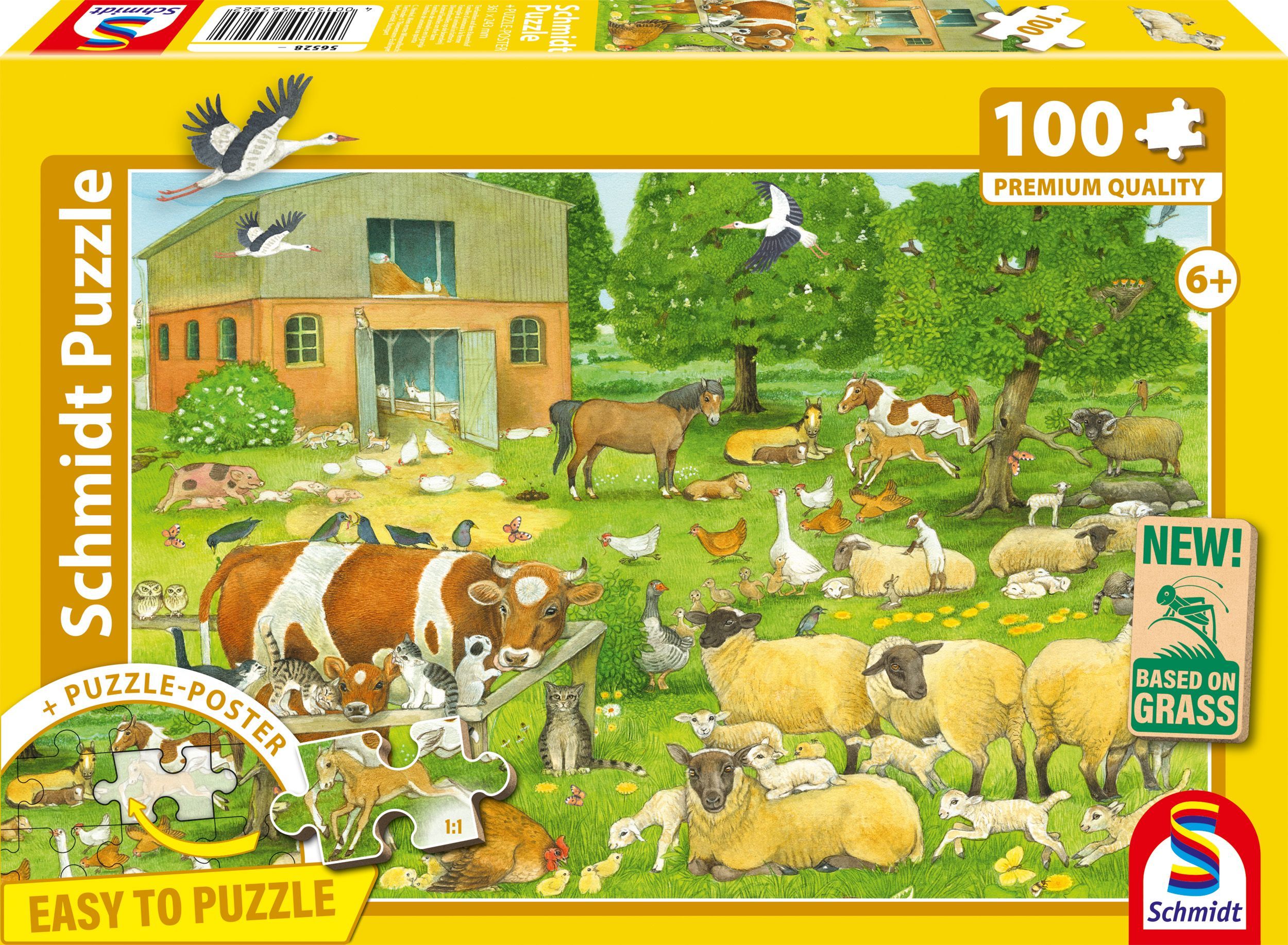 Puzzle Schmidt Spiele Farm Animals Families 100 pièces 36 1 x 24 3 cm Paysage Dès Carton Bordure jaune Neuf - vue 7