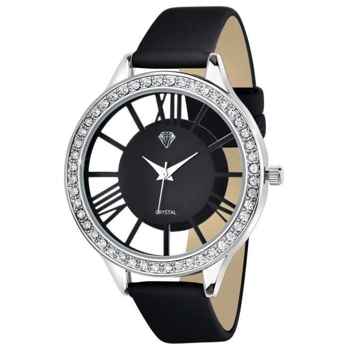 Montre femme bracelet cuir noir