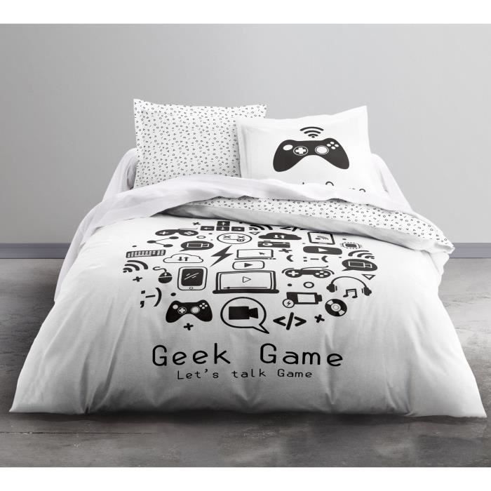 Bedlam Housse De Couette Gaming Grise 200x140 Cm Avec Taie D'Oreiller - Literie Qui Brille Dans Le Noir Réversible