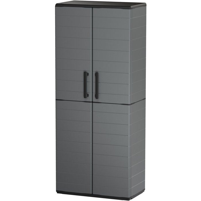 Armoire haute - TOOD - 2 portes + 3 étgagères en polypropylène - 68 x 37 x H.163 cm - Gris