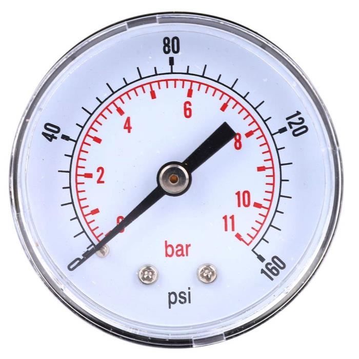 Manomètre Mini 0-160 PSI / 0-10 Bar - Filetage 1/8 NPT, Cadran 40mm, Pour Carburant, Air, Huile, Eau - 10