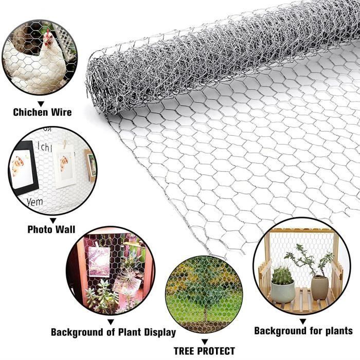 Grillage à Poule 100cm x 20m Grillage Clôture Rigide Jardin Poulailler Volière Clapier Galvanisé Maille Fine Hexagonal pour Enclos d’Animaux/Plantes 