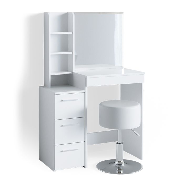 Table De Maquillage Vicco Lilli Blanche Avec Miroir Et Tabouret – Moderne