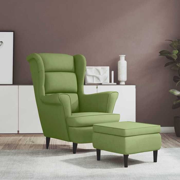 vidaXL Fauteuil à oreilles avec tabouret Vert clair Velours 3115934