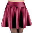 Jupe en cuir de mode pour dames jupe plissée taille haute base décontractée solide rouge92-1