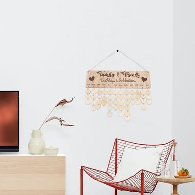Plaque Calendrier Anniversaire Famille En Bois Avec 50 Disques - Décoration Murale Personnalisable