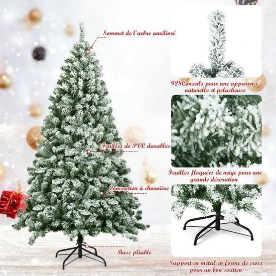 Sapin De Noël Artificiel Enneigé 180 Cm - 657 Branches, PVC Neuf, Support Métallique