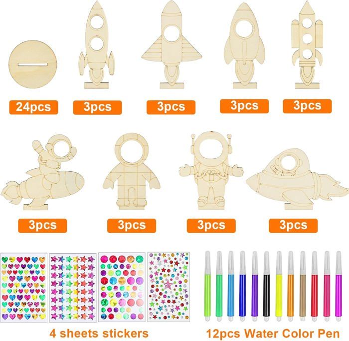 24 Pièces Fusées En Bois à Colorier - Kit Bricolage Spatial Avec Peintures Et Autocollants Pour Enfants Activité Manuelle Fusée 24 Pièces Fusées En Bois à Colorier - Kit Bricolage Spatial Avec Peintures Et Autocollants Pour Enfants Activité Manuelle Fusée