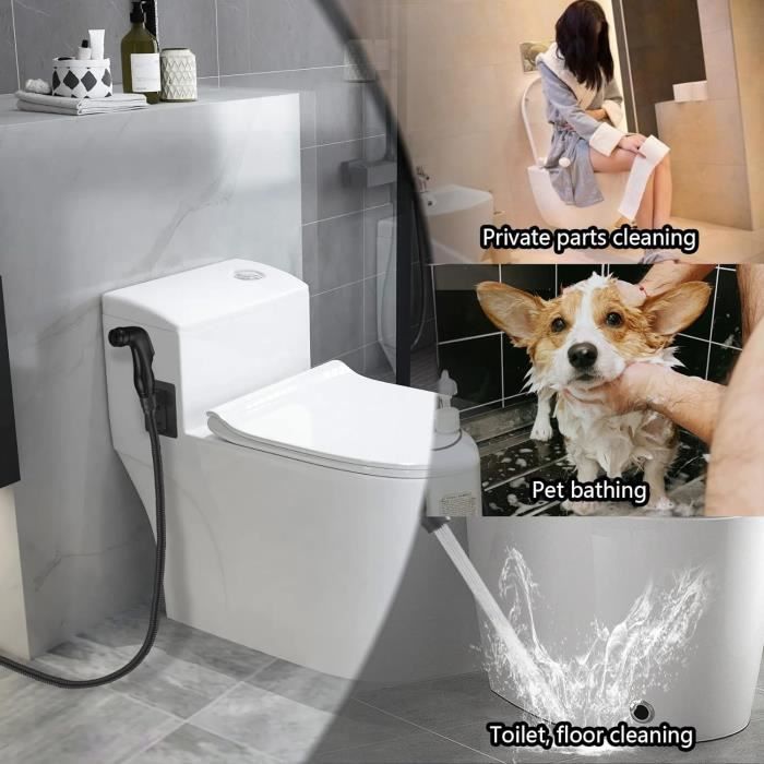 Douchette WC STOAT Complète - Pommeau, Tuyau 1,5m Et Support - Raccord G1/2 - Argent - Hygiène Intime Et Nettoyage