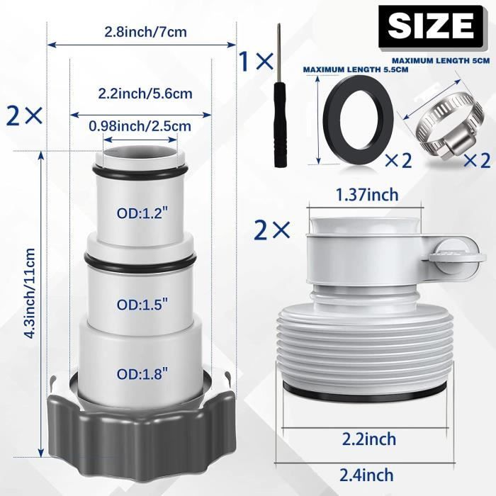 Raccord Pompe Piscine Adaptateurs Tuyau Piscine 32/38mm - Lot De 4 - Pour Pompes Intex - Avec Colliers Et Joints - Raccordement Filtration Raccord Filtration 32mm 38mm